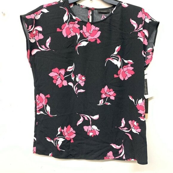 Halogen Womens Multicolor Floral Print Cap Sleeve Boxy Blouse - Picture 1 of 5